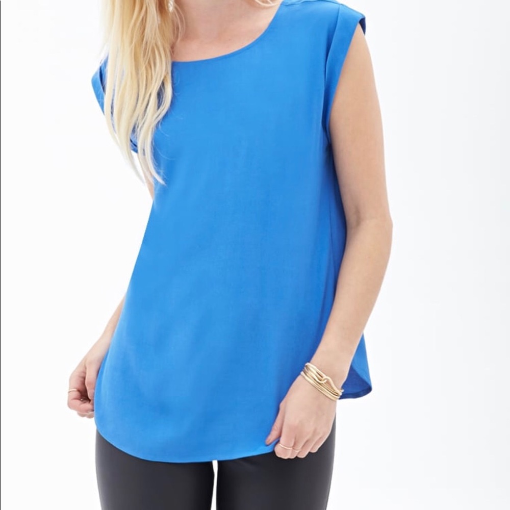 Women’s Royal Blue Capped Sleeve Open Back Short Sleeve Top Blouse Medium - Picture 2 of 8